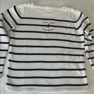Ralph Lauren Navy and White Striped Boat Neck Sweater M